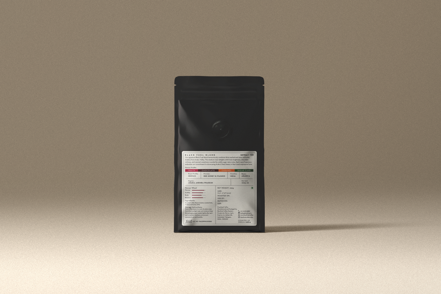 Black Fuel red honey processed coffee packaging detail