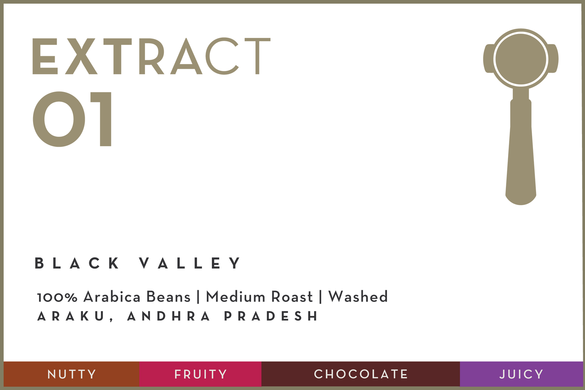 Coffee extract label for 'Black Valley' with roast and origin details.